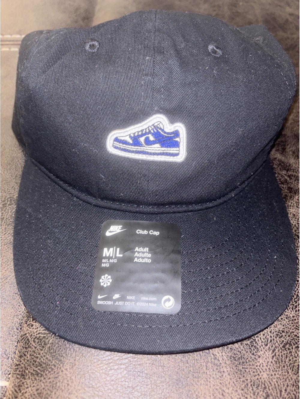 NWT Nike Club Cap Black Blue Sneaker Patch Strapback Hat Adult M/L